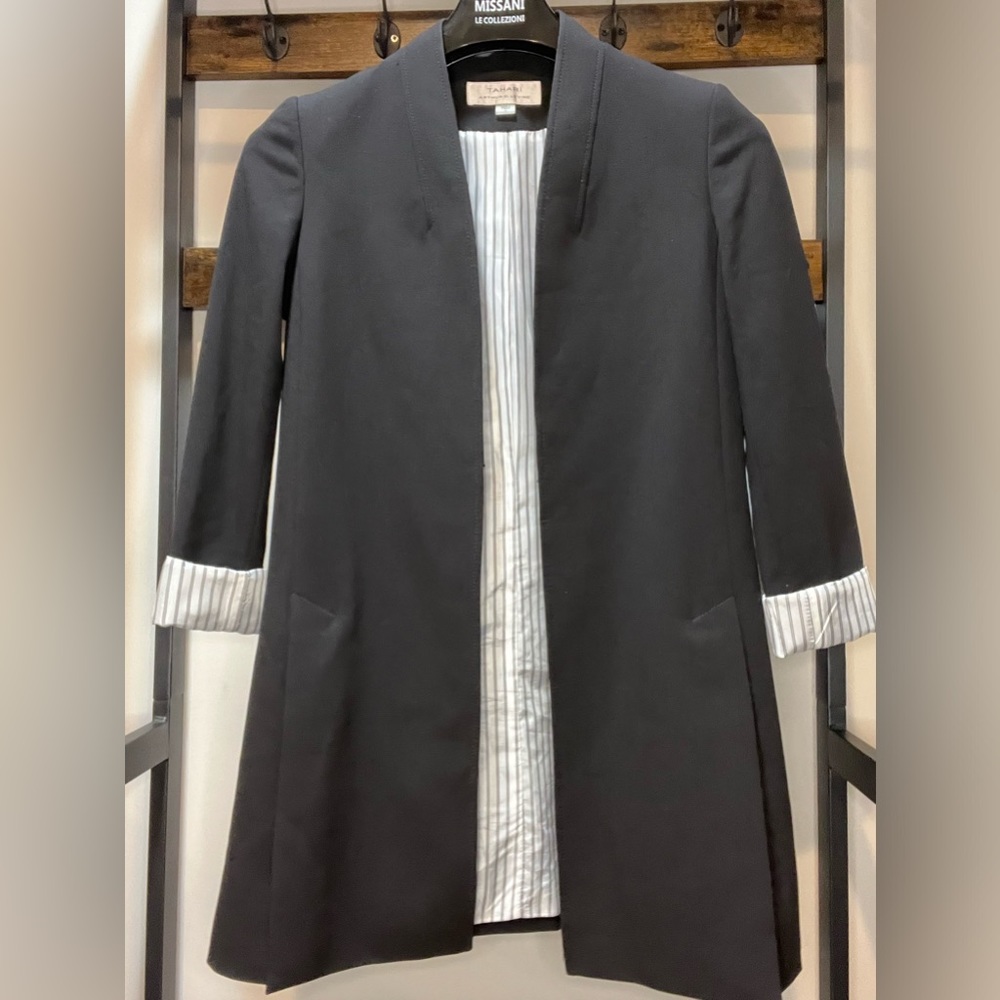 Tahari ASL Gray Blazer with Striped Lining